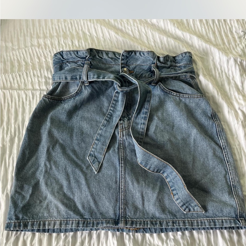 H&M Blue Mini Pencil Skirt with Tie Front